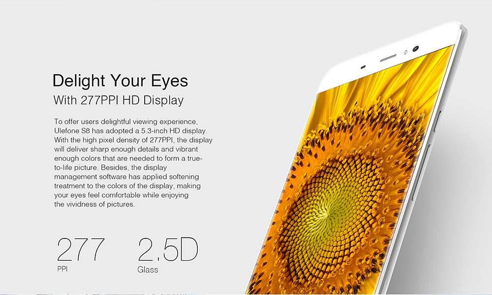 [HK Stock]Ulefone S8 5.3 Inch Smartphone 13.0MP + 5.0MP Dual Rear Camera HD Screen MTK6580 Quad Core 8GB ROM Android 7.0 Touch ID  FM GPS - White