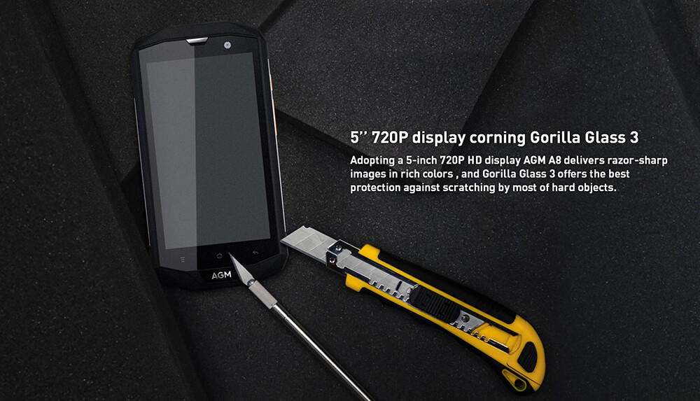 [HK Stock][EU Version]AGM A8 5.0 Inch 4G LTE Smartphone IP68 Waterproof 4GB 64GB Qualcomm MSM8916 Quad Core 13.0MP Cam Android 7.0 OTG NFC 4050mAh - Black