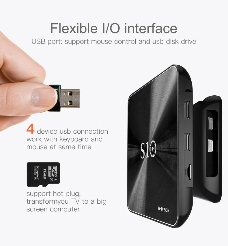 R-TV BOX S10 KODI 17.3 DDR4 3GB eMMC 16GB Android 7.1 4K TV Box S912 AC WIFI Gigabit LAN Bluetooth 4.1