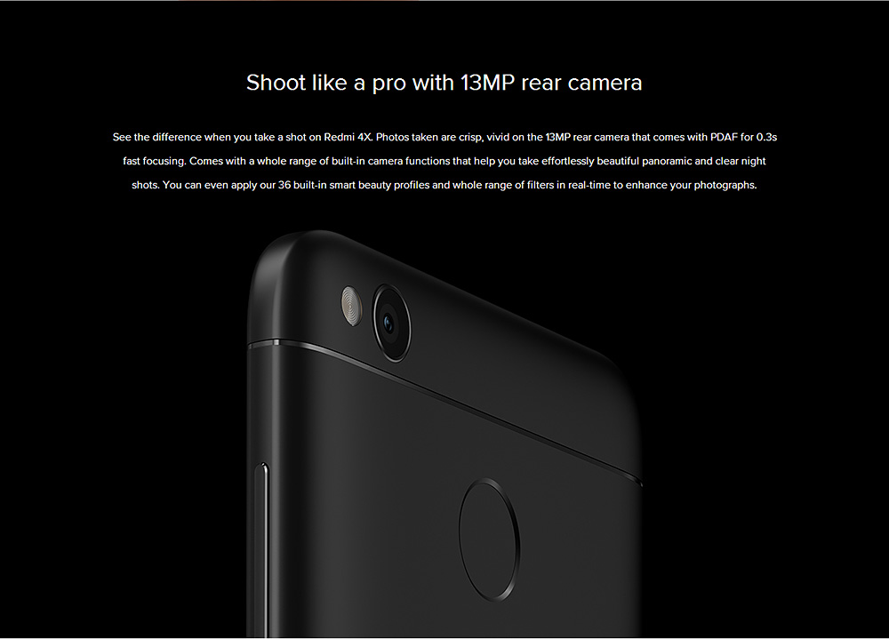 [HK Stock]Xiaomi Redmi 4X 5.0 Inch HD Scren Qualcomm Snapdragon 435 Octa Core 2GB 16GB MIUI 8 4G LTE Smartphone 4100mAh Battery Metal Body  - Black