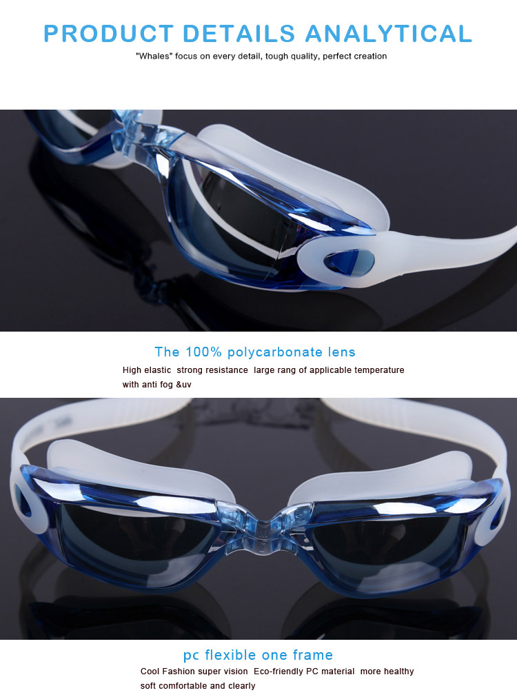 WHALE CF-7902 Wide-Vision Anti-Fog Swimming Goggles Replaceable Nose Bridge Adult Safe Silicone Swimming Glasses - Blue