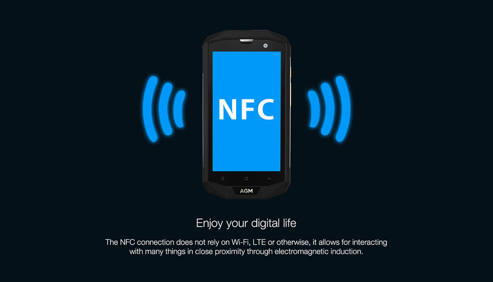 [HK Stock][EU Version]AGM A8 5.0 Inch 4G LTE Smartphone IP68 Waterproof 4GB 64GB Qualcomm MSM8916 Quad Core 13.0MP Cam Android 7.0 OTG NFC 4050mAh - Black