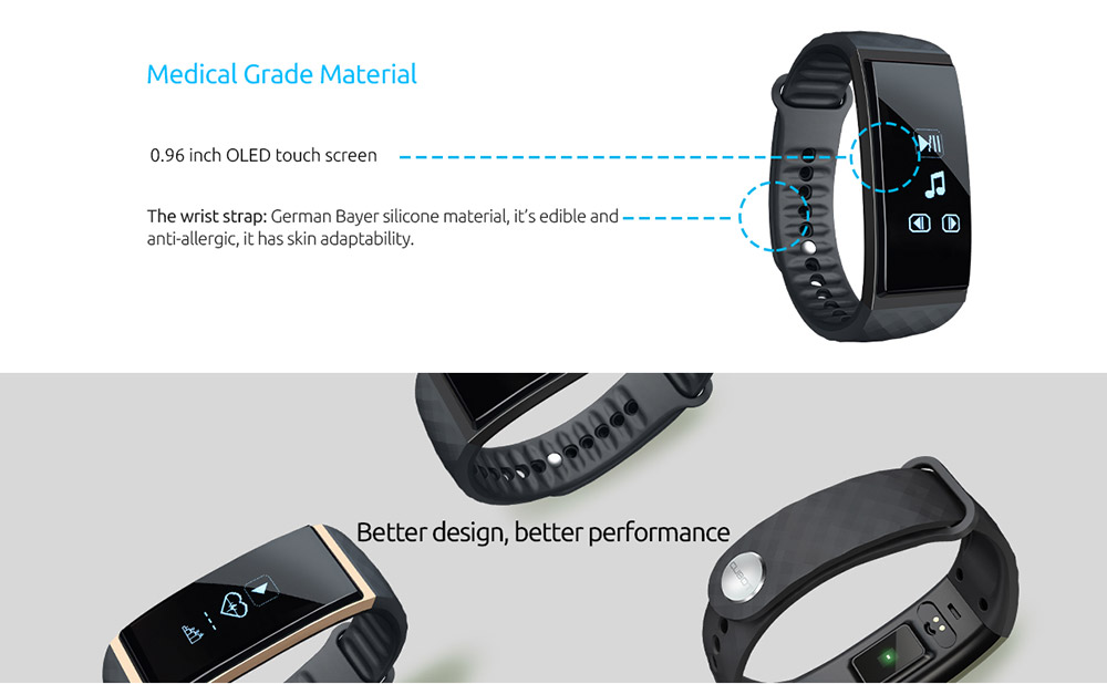 Cubot S1 Smart Wristband Bluetooth Heart Rate Monitor Air Pressure/Temperature Monitor Health Tracker IP67 Water Resistant Compatible with iOS Android - Gold