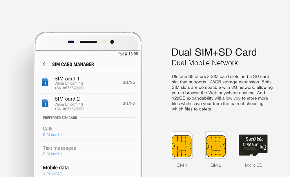 [HK Stock]Ulefone S8 5.3 Inch Smartphone 13.0MP + 5.0MP Dual Rear Camera HD Screen MTK6580 Quad Core 8GB ROM Android 7.0 Touch ID  FM GPS - White