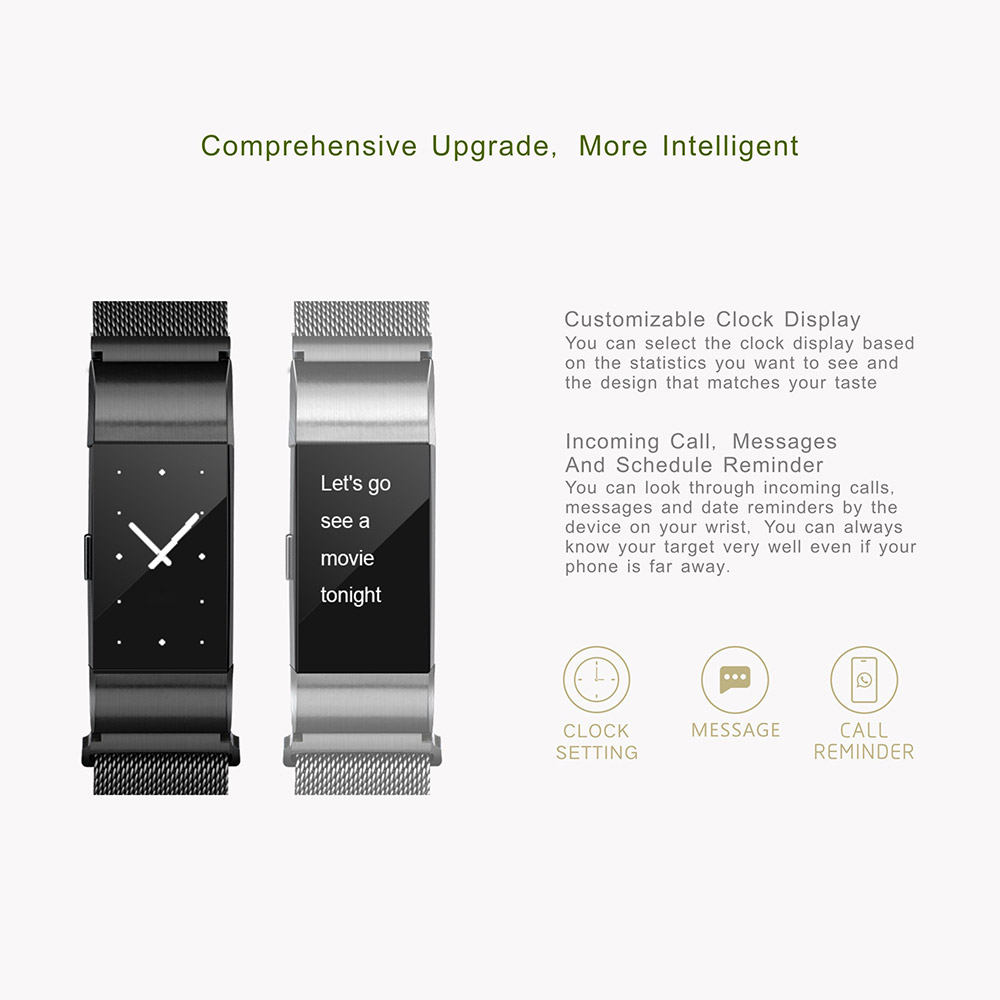 S18 Smart Wrist Band Bluetooth Heart Rate Blood Pressure Monitor Smart Bracelet Health Tracker IP54 Water Resistant Compatible with iOS Android - Silver