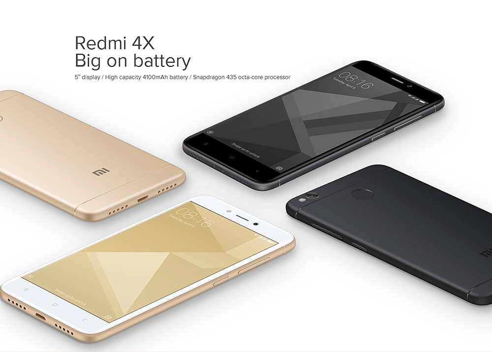 [HK Stock][Official Global ROM]Xiaomi Redmi 4X 5.0 Inch 4G LTE Smartphone HD Screen 3GB 32GB Qualcomm Snapdragon 435 Octa Core 13MP Cam MIUI 8 4100mAh Battery Metal Body - Gold
