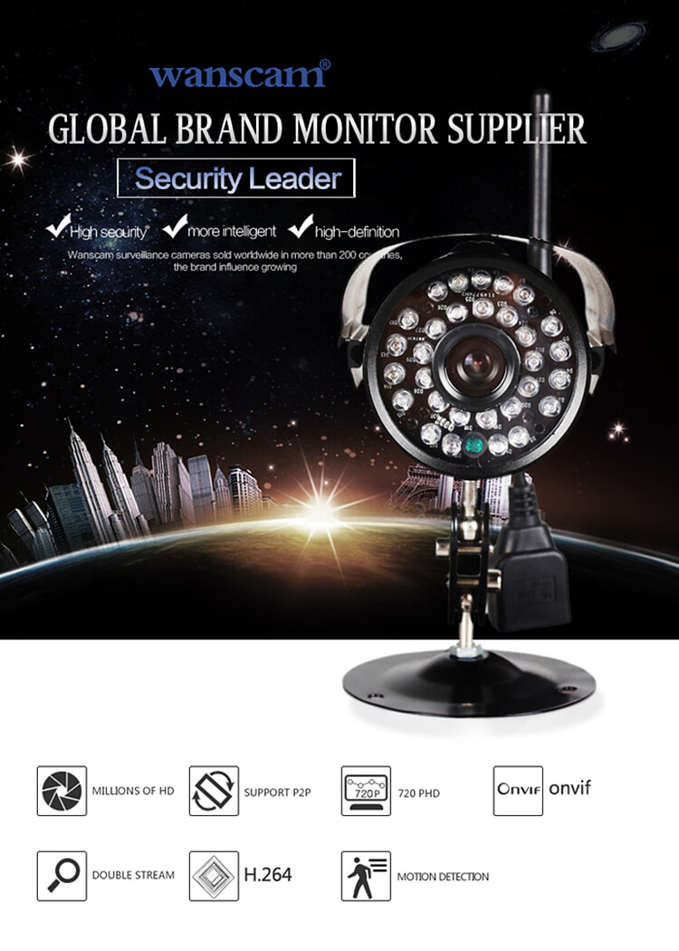 WANSCAM HW0052 IP Camera WiFi 720P ONVIF Motion Detection Waterproof IP66 COMS 1.0 MP Security Camera Black -US Plug