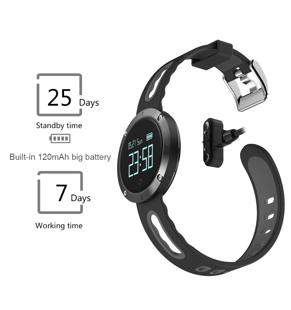 Makibes DM58 Smart Watch Bluetooth Heart Rate Blood Pressure Monitor Health Tracker IP68 Water Resistant Compatible with iOS Android - Black