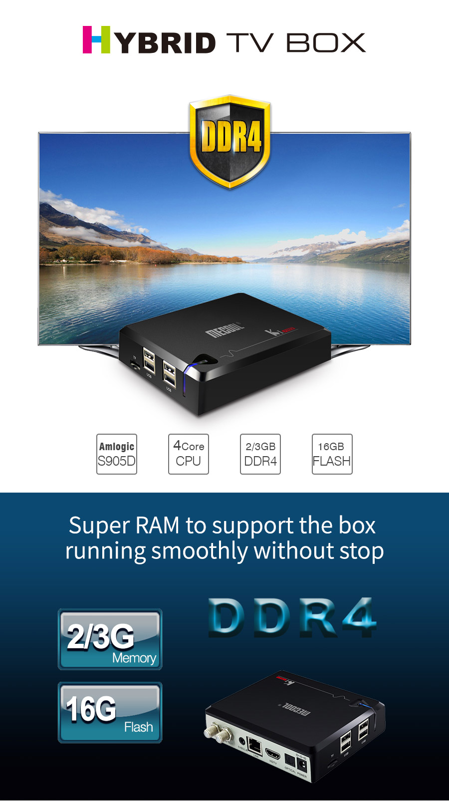 Mecool K1 PRO 2GB DDR4 16GB eMMC DVB-T2 DVB-S2 DVB-C TV Box Amlogic S905D CCcam Newcam Biss Key