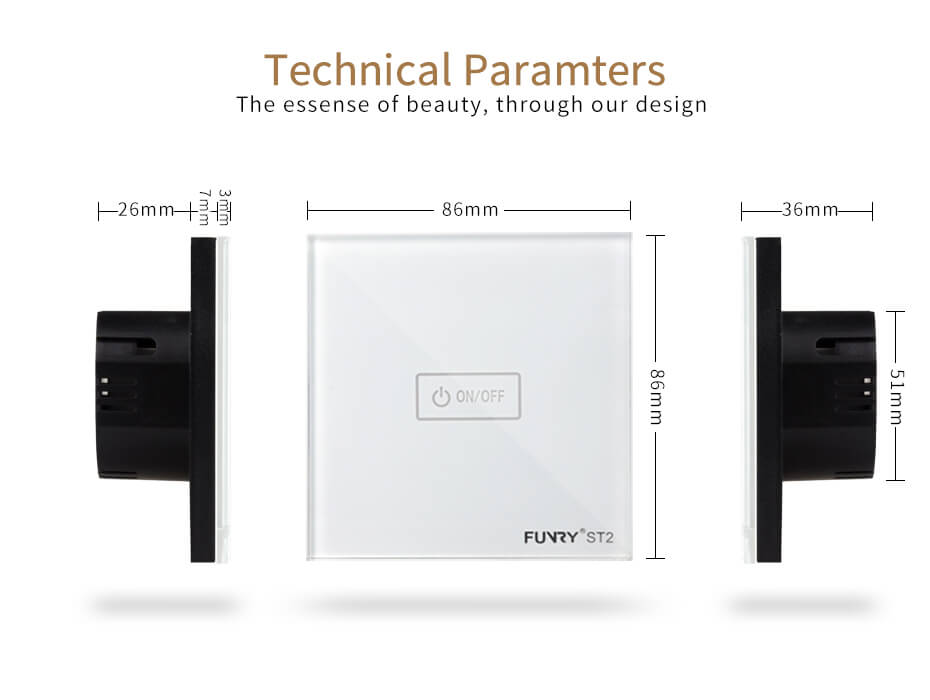 FUNRY 1R Touch Switch Wireless Panel Remote Control Light Controller -Gold