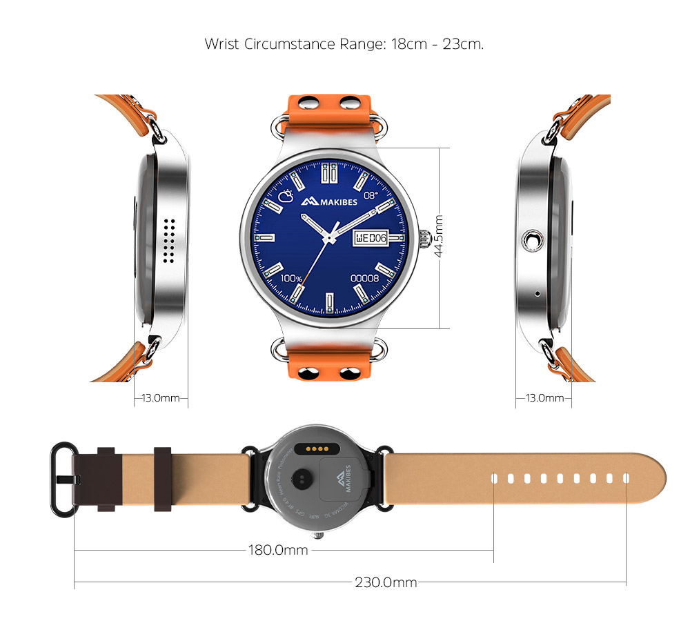 Makibes Talk T1 3G Smartwatch Phone 1.39 Inch AMOLED Screen MTK6580 Heart Rate Monitor GPS Google Play Google Now 512MB RAM 8GB ROM for Android iOS - Black