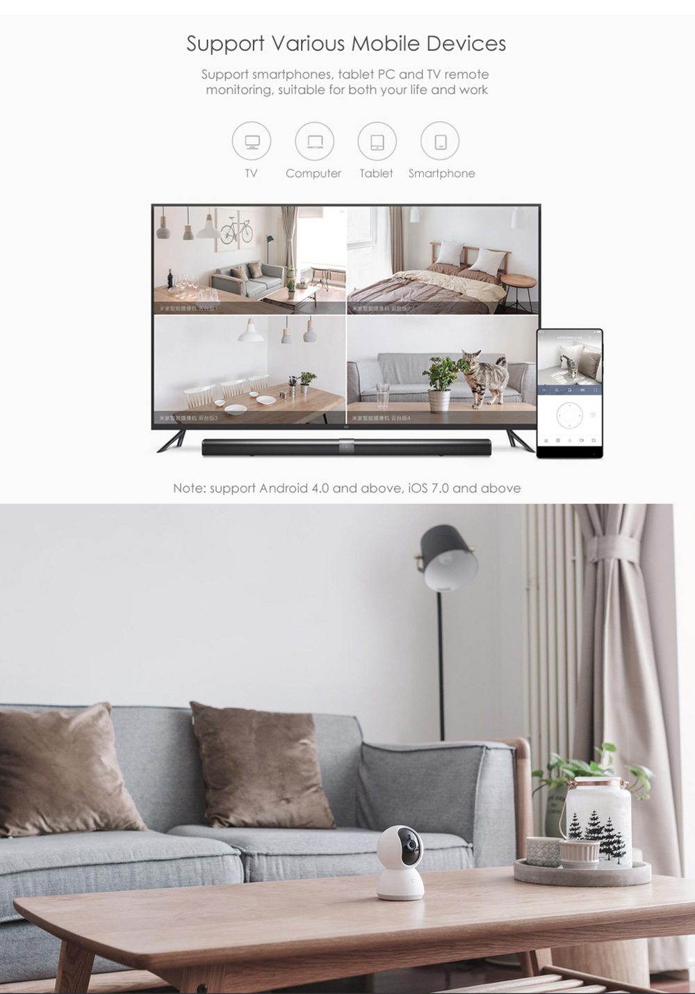 Xiaomi Mijia Smart IP Camera Pan-tilt Version 720P WiFi Connection Night Vision 360 Degree View Motion Detection - White