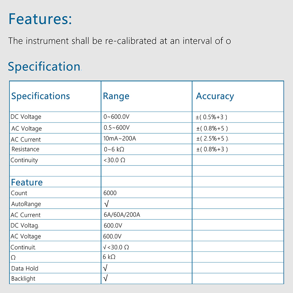 BSIDE ACM23 Digital Clamp Meter 6000 Counts with Data Hold Auto Range