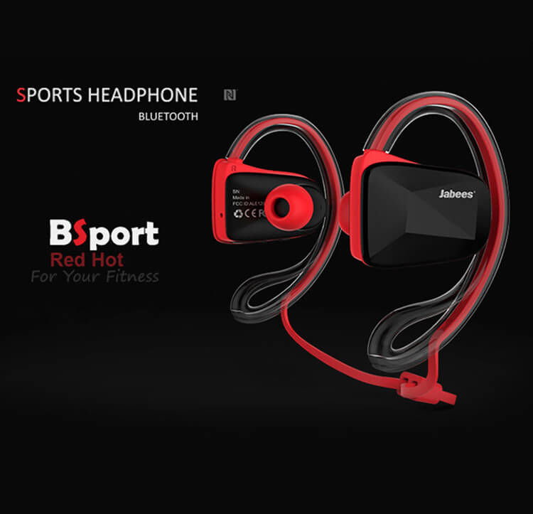 Jabees BSport Wireless Bluetooth Waterproof Headphone APTX NFC Sport Earphone with Microphone - Red
