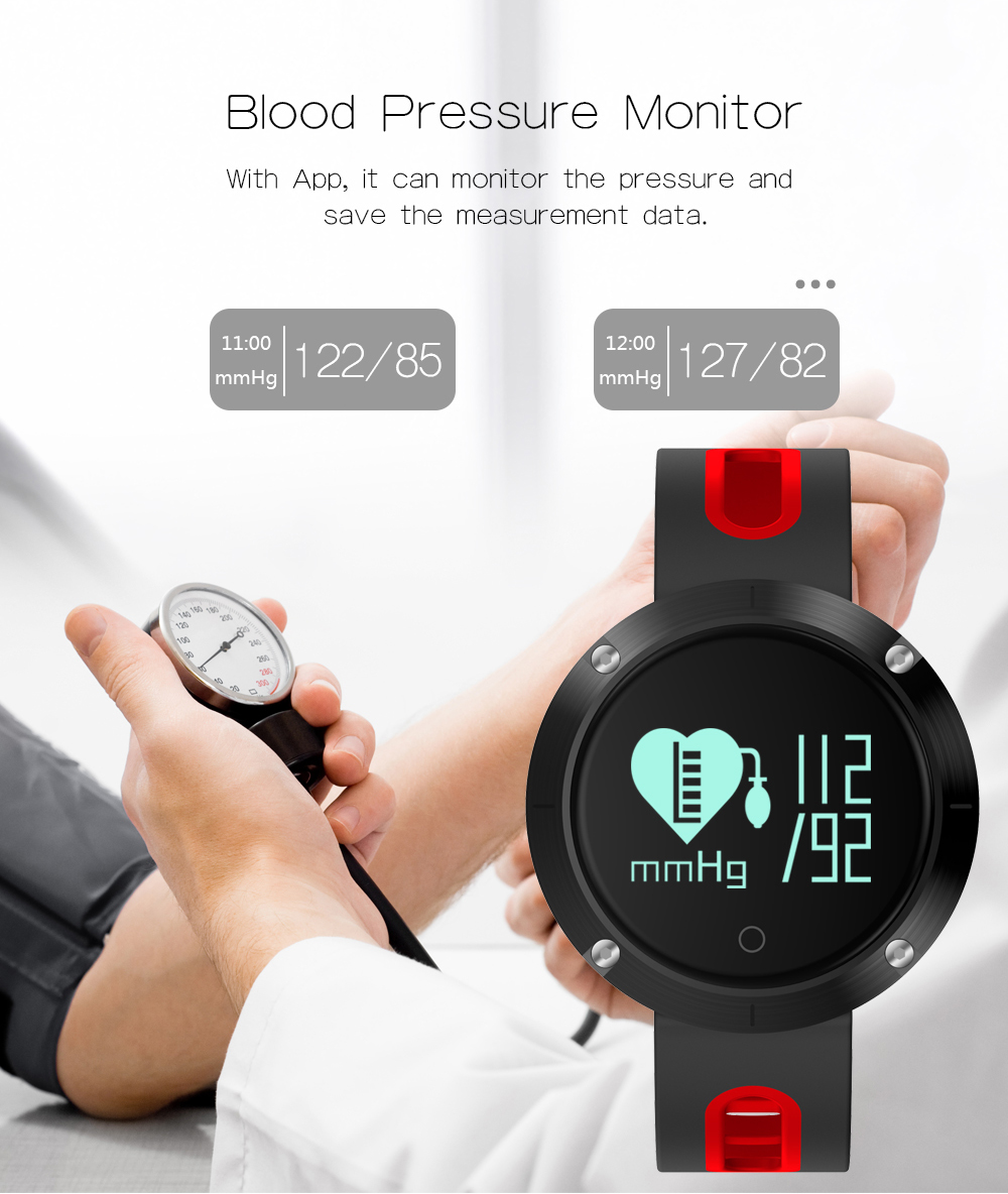 Makibes DM58 Smart Watch Bluetooth Heart Rate Blood Pressure Monitor Health Tracker IP68 Water Resistant Compatible with iOS Android - Black