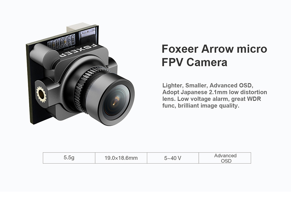 Foxeer Micro Arrow FOV 150 Degree 600TVL 1/3 Sony SUPER HAD II CCD FPV Camera with Upgraded OSD PAL - Blue