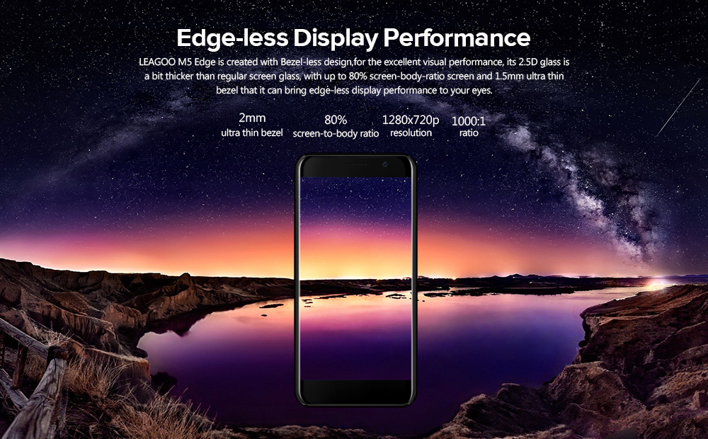 [HK Stock]Leagoo M5 Edge 5.0 Inch 4G LTE Smartphone HD Screen 2GB RAM 16GB ROM 13.0MP Cam MT6737 Quad Core Android 6.0 Touch ID - Black