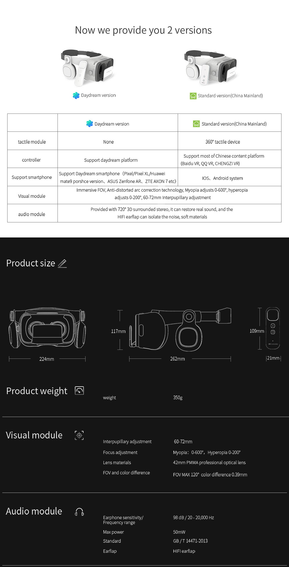 BOBOVR Z5 3D VR Headset with Daydream Gamepad FOV120 IPD Focus Adjustable