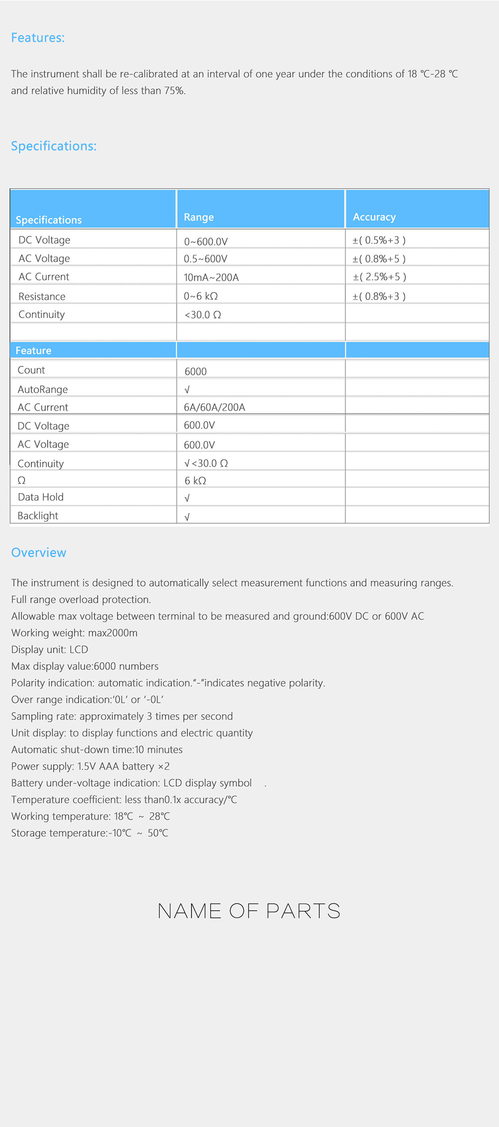 BSIDE ACM23 Digital Clamp Meter 6000 Counts with Data Hold Auto Range