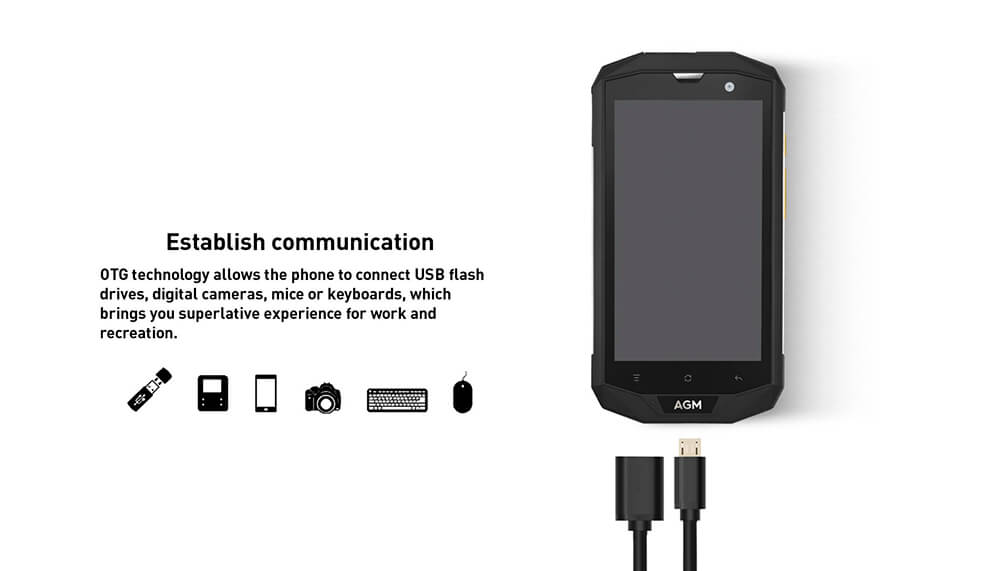[HK Stock]AGM A8 SE 5.0 Inch 4G LTE Smartphone IP68 Waterproof 4GB 64GB Qualcomm MSM8916 Quad Core 13.0MP Cam Android 7.0 OTG NFC 4050mAh - Black