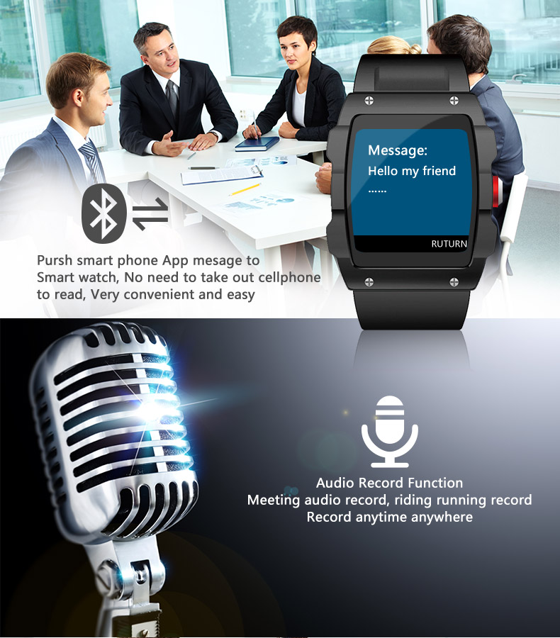 W01 Smart Watch MTK2503 Bluetooth 4.0 GPS Activity Tracker Pedometer Sedentary Reminder Compatible with IOS Android - Black