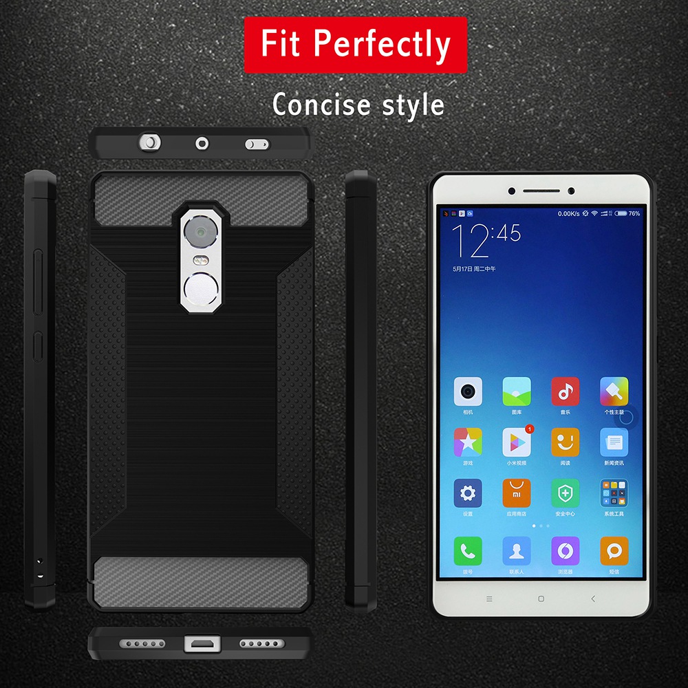 Black Xiaomi Redmi Note 4 Case Anti-slip Brushed Carbon Fiber Protective Phone Case TPU Phone Shell Back Cover