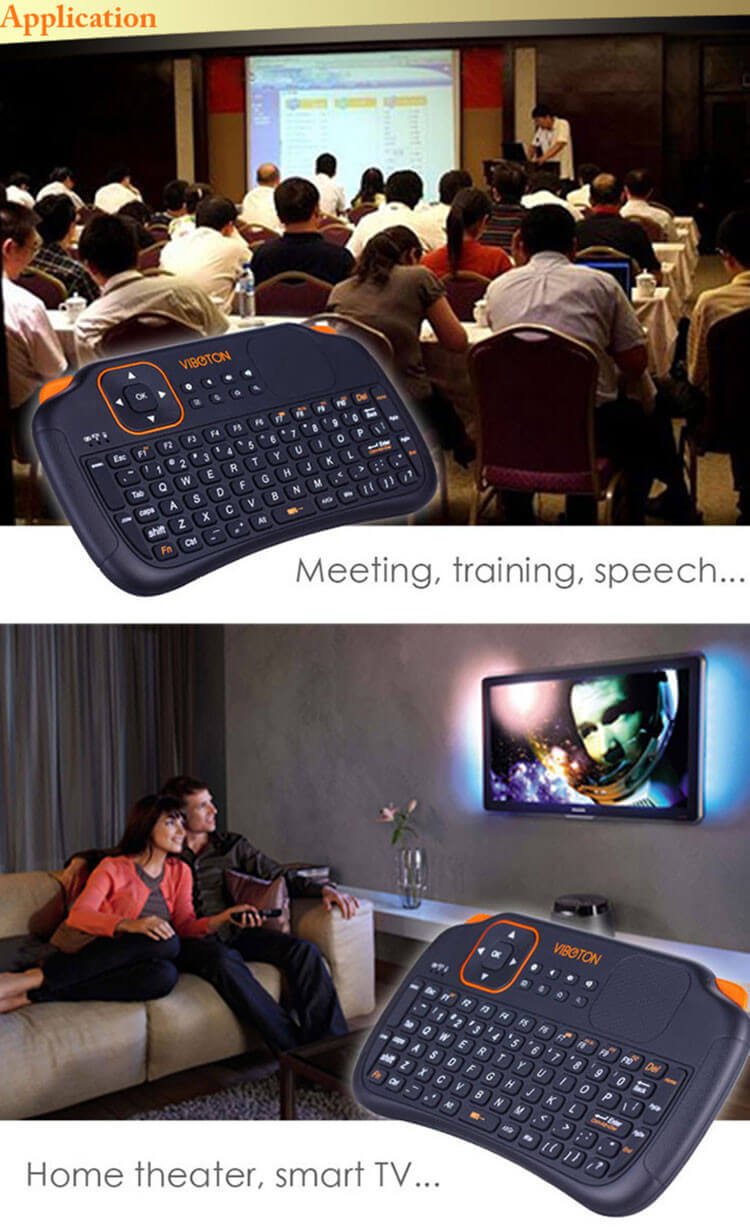 Viboton S1 Rechargeable 2.4GHz Wireless Keyboard with Air Mouse - Black