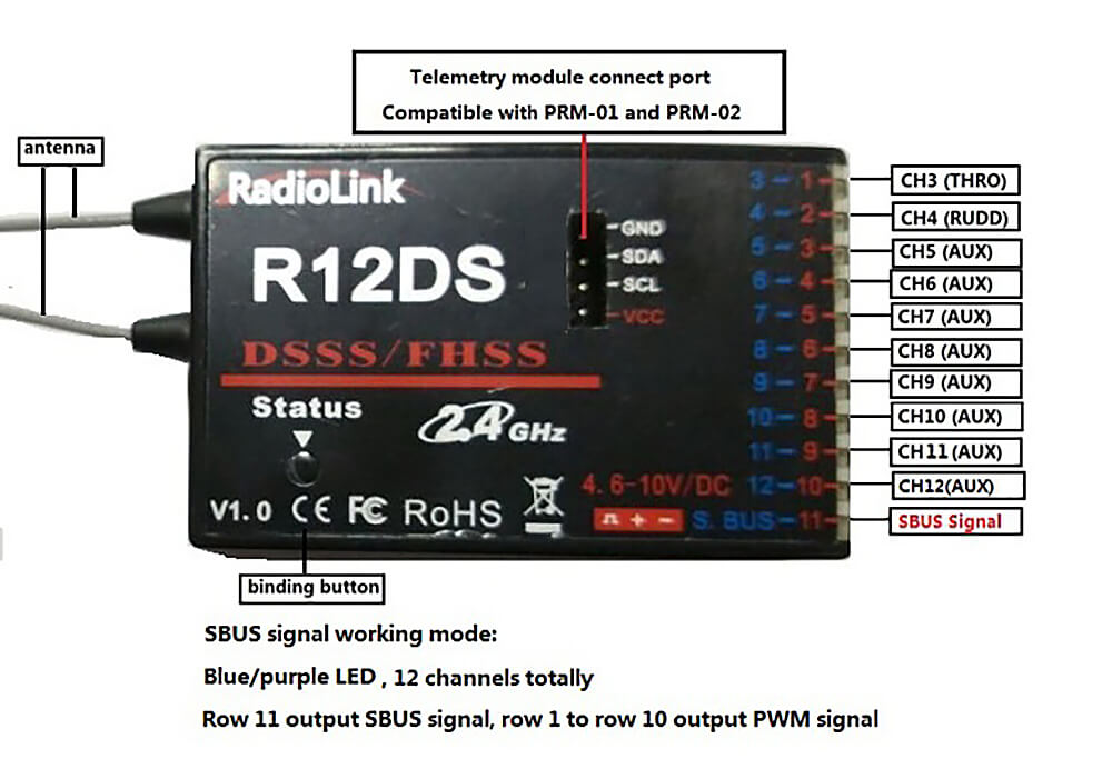 Radiolink AT10II 2.4G 12CH DSSS&FHSS Transmitter with R12DS Receiver Mode 2 - Orange