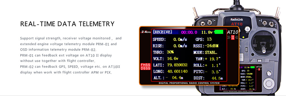 Radiolink AT10II 2.4G 12CH DSSS&FHSS Transmitter with R12DS Receiver Mode 2 - Orange