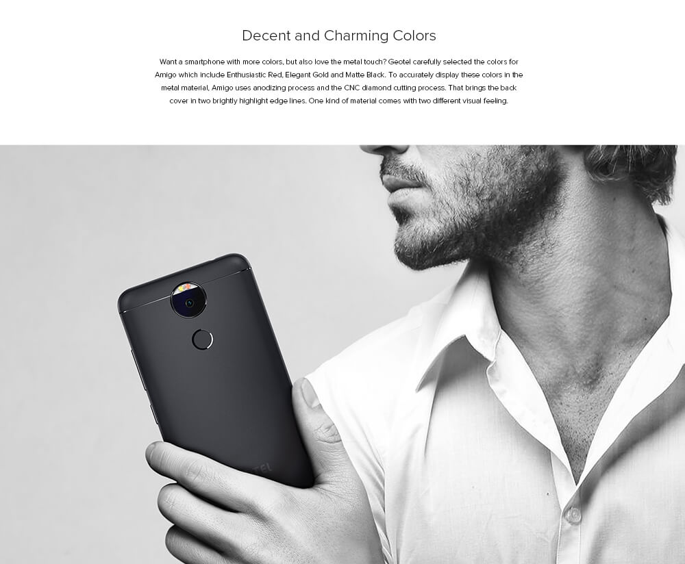 Geotel Amigo 5.2 Inch Smartphone HD 3GB RAM 32GB ROM 13.0MP MTK6753 Octa Core 1.3GHz Android 7.0 Touch ID 3000mAh  - Black