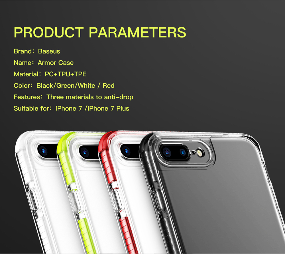 Baseus Armor Case Protection Case Clear Back Cover for iPhone 7 - Black