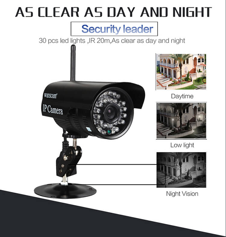 WANSCAM HW0052 IP Camera WiFi 720P ONVIF Motion Detection Waterproof IP66 COMS 1.0 MP Security Camera Black -US Plug