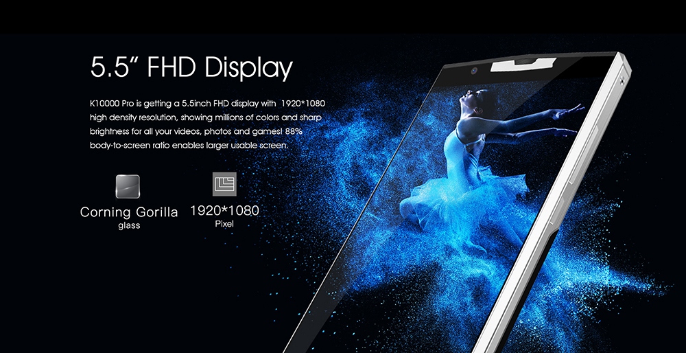 [HK Stock]OUKITEL K10000 Pro 5.5 Inch Smartphone 10000mah Large Battery FHD Screen 3GB 32GB MT6750T Octa Core 13MP Cam 4G LTE Android 7.0 Touch ID - Black