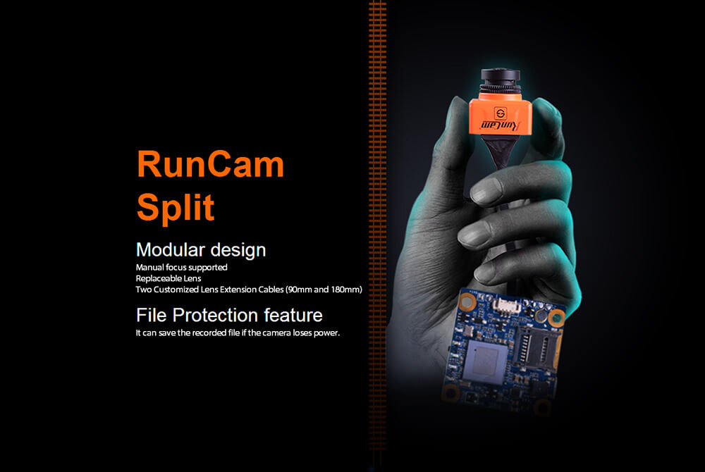Runcam Split FPV Camera with WiFi 1080P DVR 2.5mm FOV 130 165 Degree NTSC/PAL Support 64G TF - Black