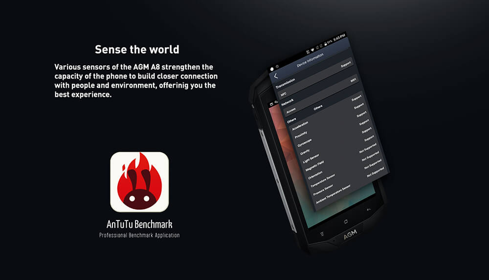 [HK Stock][EU Version]AGM A8 5.0 Inch 4G LTE Smartphone IP68 Waterproof 4GB 64GB Qualcomm MSM8916 Quad Core 13.0MP Cam Android 7.0 OTG NFC 4050mAh - Black