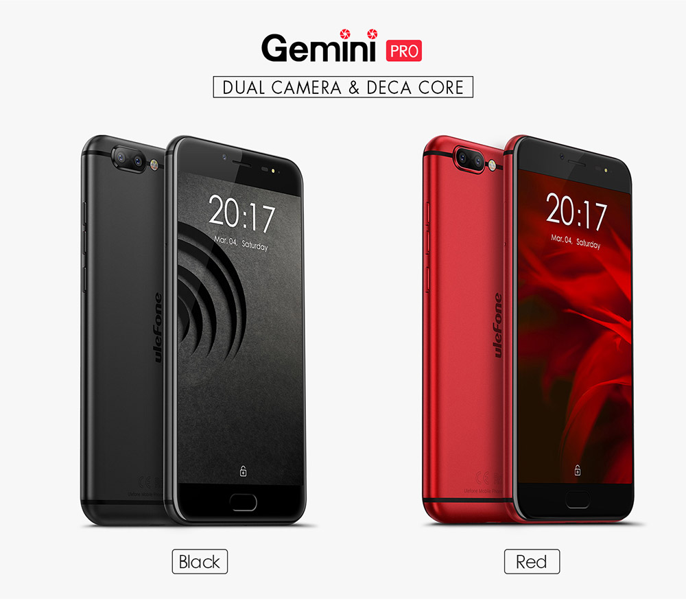 [HK Stock]Ulefone Gemini Pro 5.5 Inch 4G LTE Smartphone Dual Cam 13.0MP 4GB 64GB Helio X27 MTK6797 Deca Core Android 7.1 Touch ID Type-C 3680mAh - Red