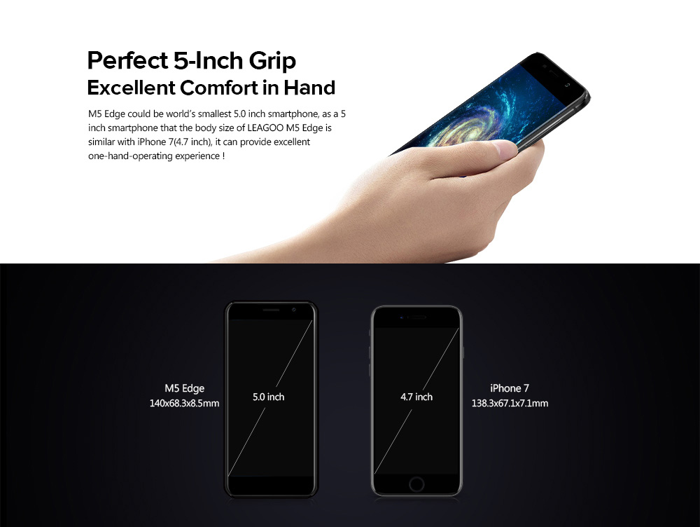 [HK Stock]Leagoo M5 Edge 5.0 Inch 4G LTE Smartphone HD Screen 2GB RAM 16GB ROM 13.0MP Cam MT6737 Quad Core Android 6.0 Touch ID - Black