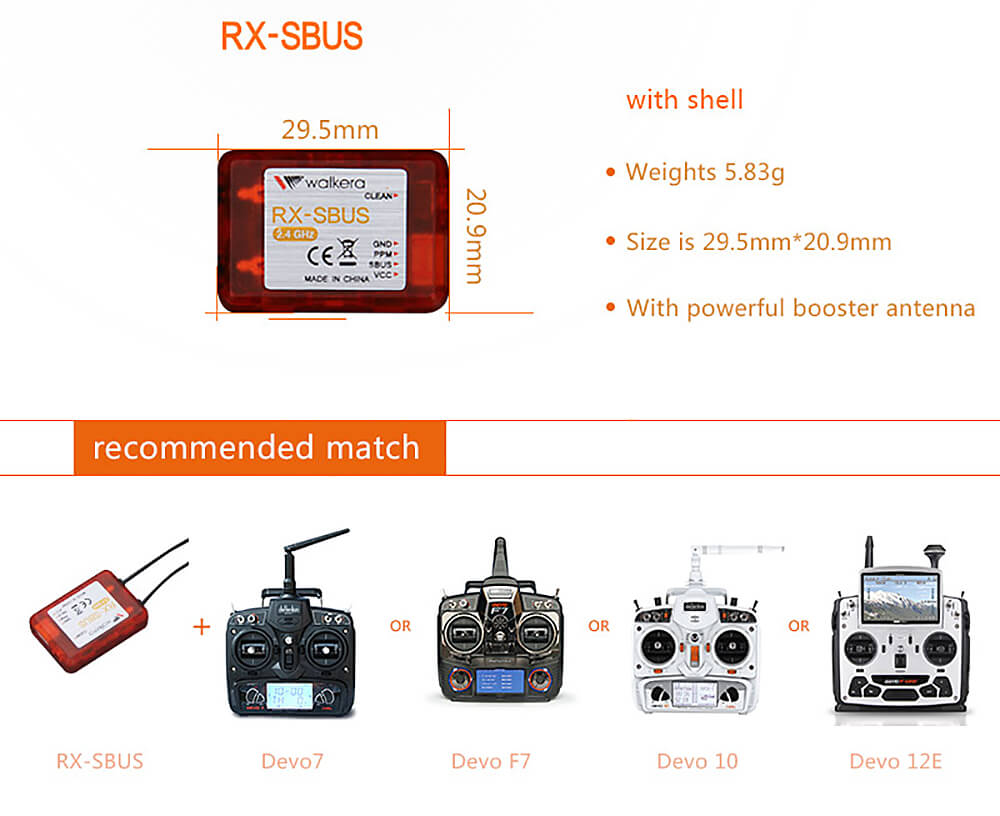 Walkera RX-SBUS 2.4G 12CH Receiver SBUS PPM Output for Devo 7 F7 10 12E