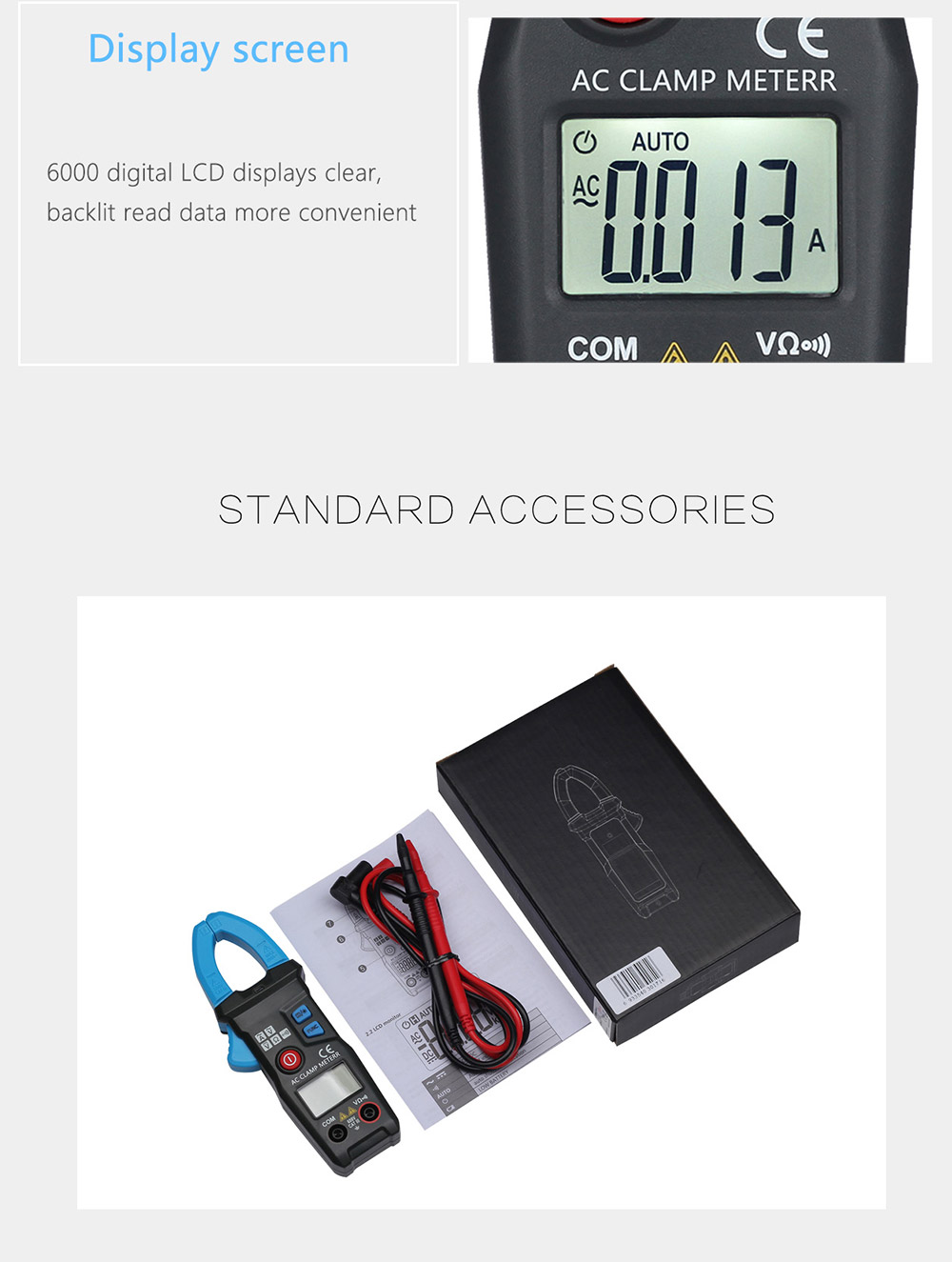 BSIDE ACM23 Digital Clamp Meter 6000 Counts with Data Hold Auto Range