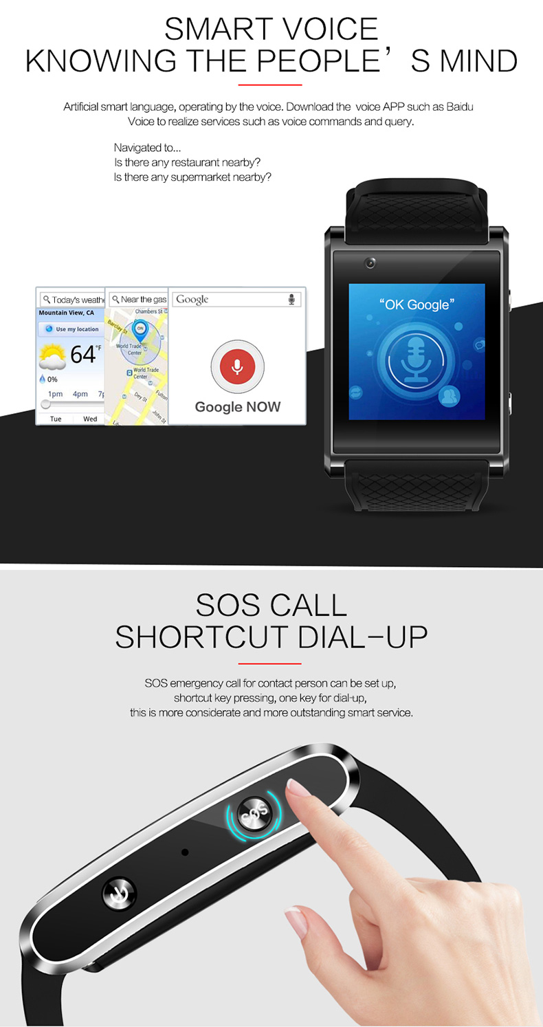 X11 3G Smartwatch Phone Android 5.1 MTK6580 Quad Core 1.3GHz 512MB RAM 4GB ROM GPS Bluetooth 4.0 - Black