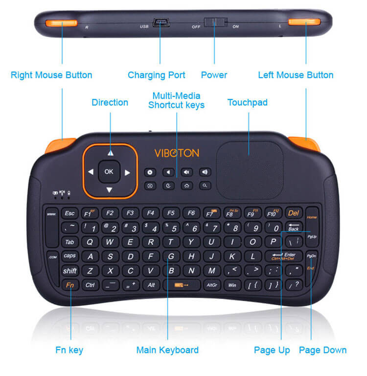 Viboton S1 Rechargeable 2.4GHz Wireless Keyboard with Air Mouse - Black