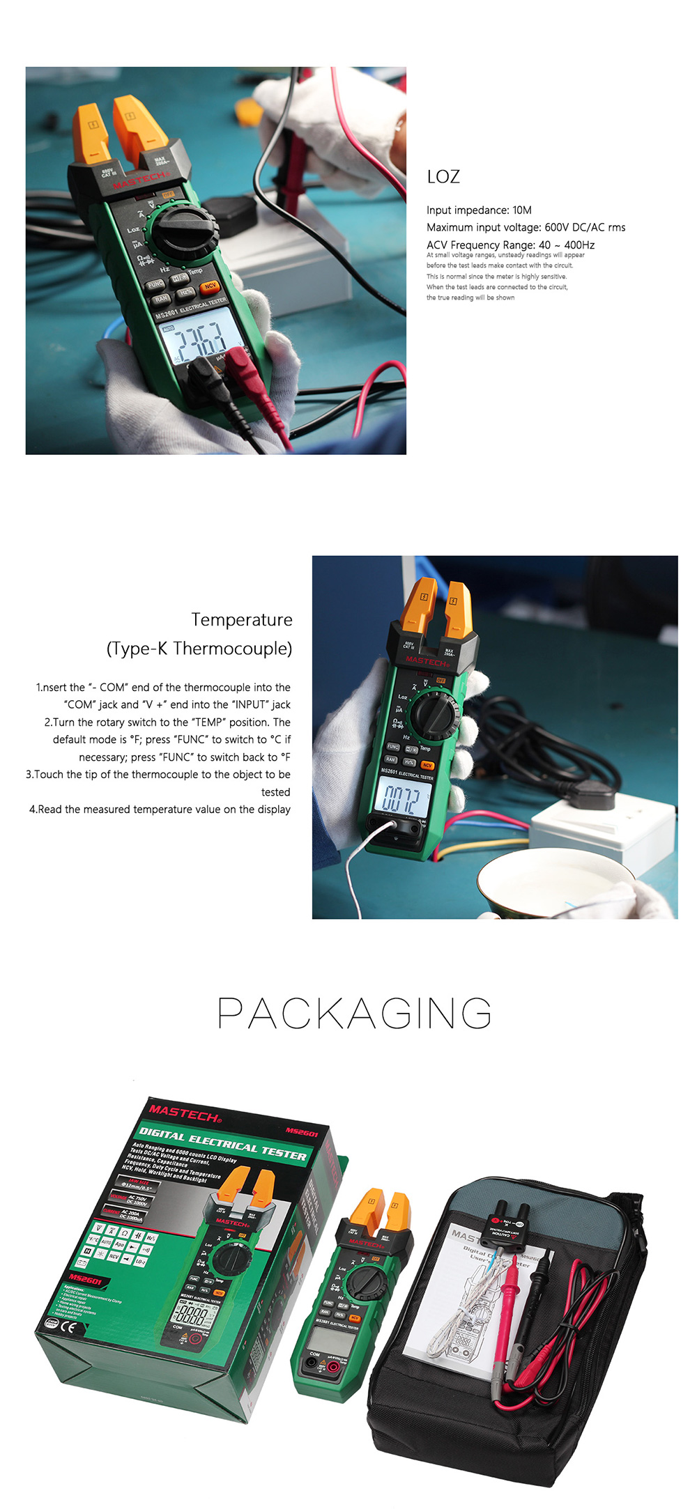 Mastech MS2601 12mm Voltage Current Resistance Diodes Digital Tester