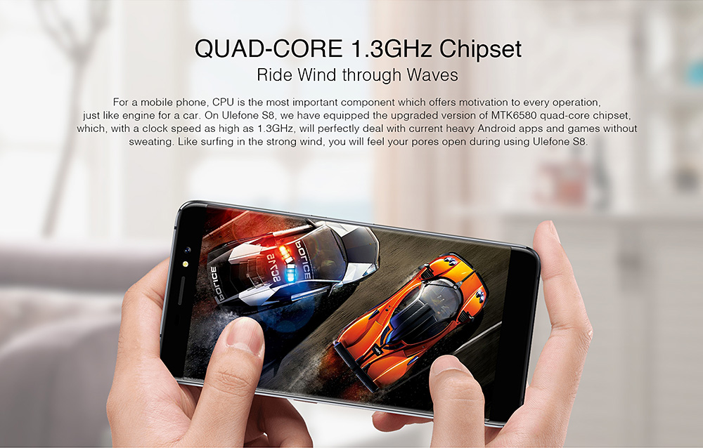 [HK Stock]Ulefone S8 5.3 Inch Smartphone 13.0MP + 5.0MP Dual Rear Camera HD Screen MTK6580 Quad Core 8GB ROM Android 7.0 Touch ID  FM GPS - Black