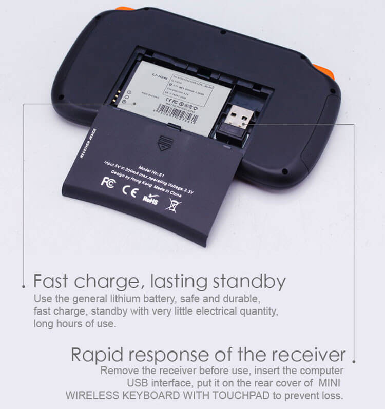 Viboton S1 Rechargeable 2.4GHz Wireless Keyboard with Air Mouse - Black