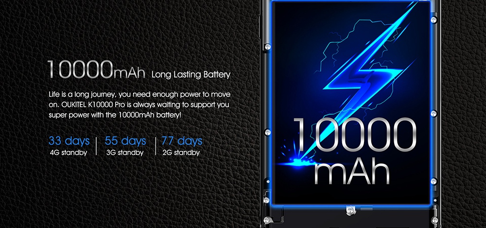 [HK Stock]OUKITEL K10000 Pro 5.5 Inch Smartphone 10000mah Large Battery FHD Screen 3GB 32GB MT6750T Octa Core 13MP Cam 4G LTE Android 7.0 Touch ID - Black