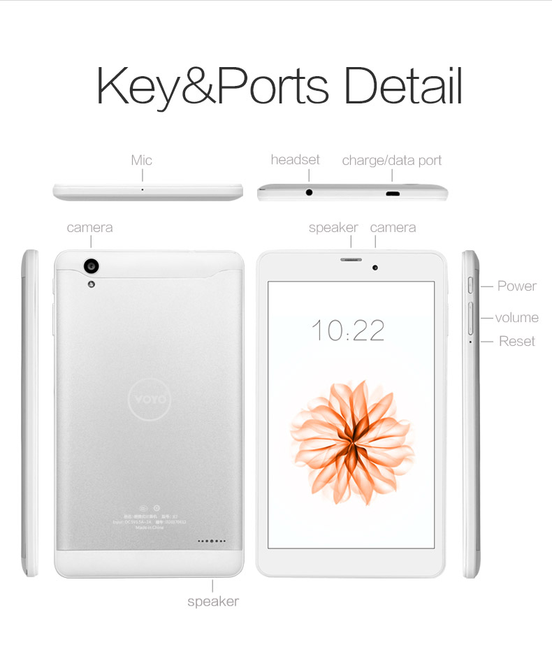 VOYO X7 3G Phablet 7" Android 5.0 MTK6582 Quad Core 1.3GHz 2GB RAM 32GB ROM Dual Cameras - Silver