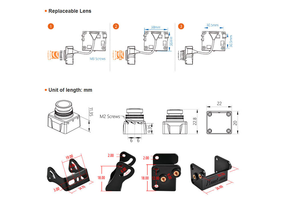 Runcam Split FPV Camera with WiFi 1080P DVR 2.5mm FOV 130 165 Degree NTSC/PAL Support 64G TF - Orange