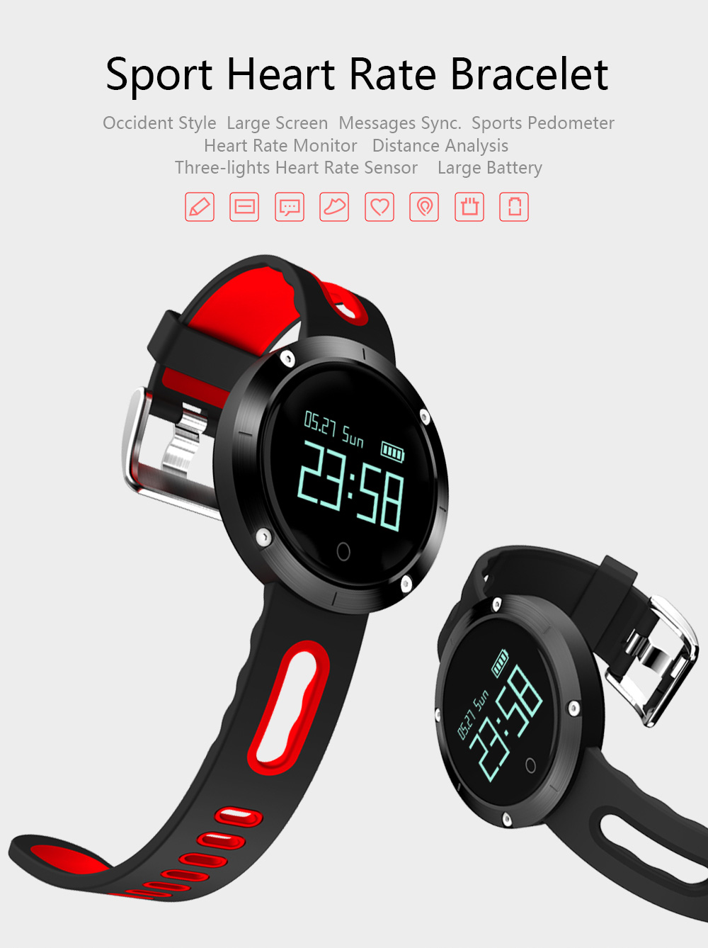 Makibes DM58 Smart Watch Bluetooth Heart Rate Blood Pressure Monitor Health Tracker IP68 Water Resistant Compatible with iOS Android - Black