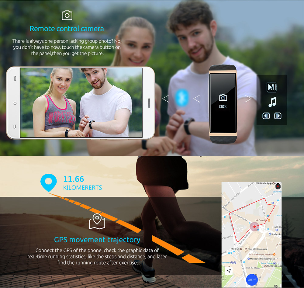 Cubot S1 Smart Wristband Bluetooth Heart Rate Monitor Air Pressure/Temperature Monitor Health Tracker IP67 Water Resistant Compatible with iOS Android - Gold