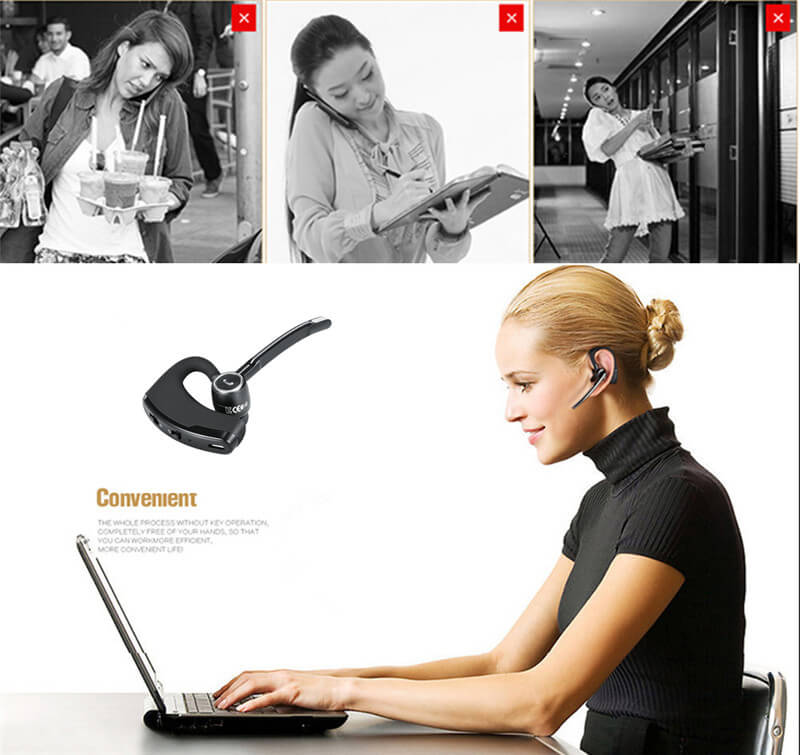 V8S Wireless Bluetooth Headset Stereo Headphone Earphone Sport Handsfree In-ear with Mic Earhook - Black